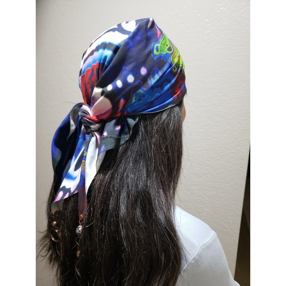 Handmade Grateful Dead Bandana Headscarf Beaded Boho Scarf Coquette Skull Bears